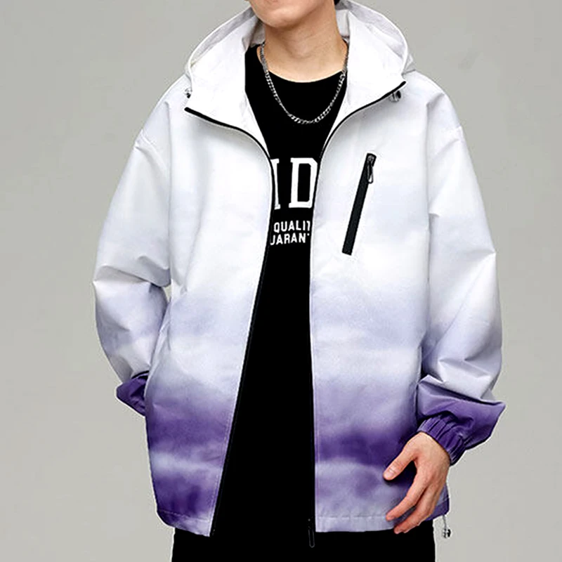 

Men's Windproof & Waterproof Outdoor Jackets 2025 Spring Autumn Youth High Street Wear Gradient Hooded Coats Zipper Top Clothing