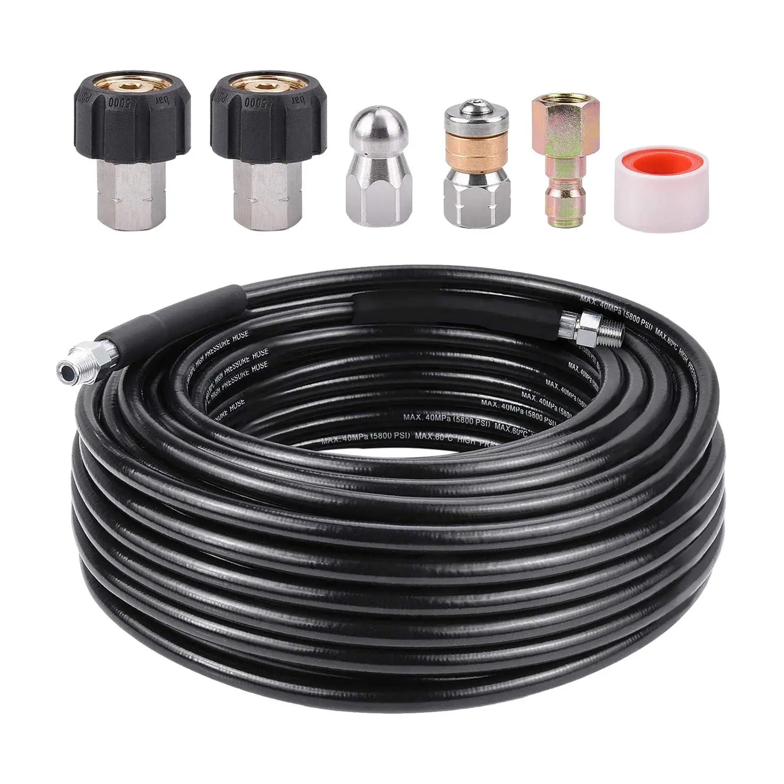 Sewer Jetter Kit for Pressure Washer Button Nose Rotating Sewer Nozzle Jetting Hose for Sinks Window Cleaning Car Floor Toilets