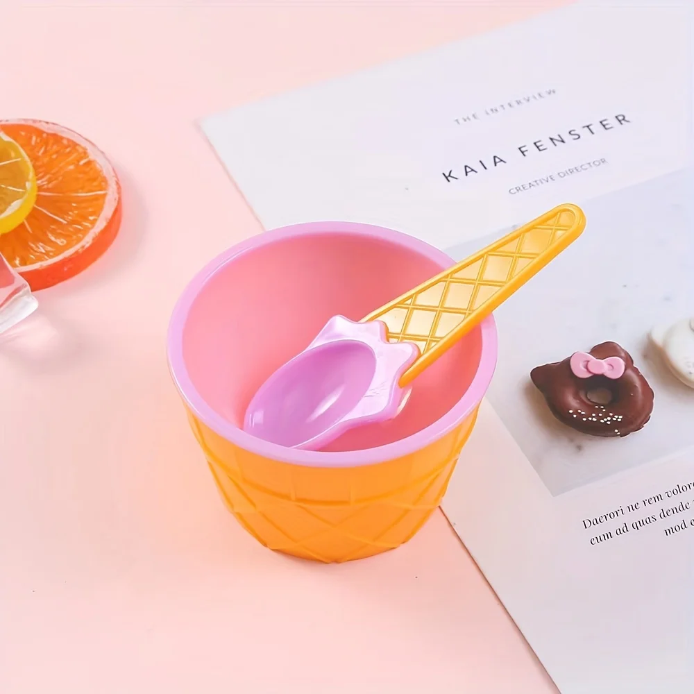2pcs-New Ice Cream Bowl Spoon Set Durable Children Gifts Lovely Dessert Bowl DIY Ice Cream Tools icecream bowl+spoon