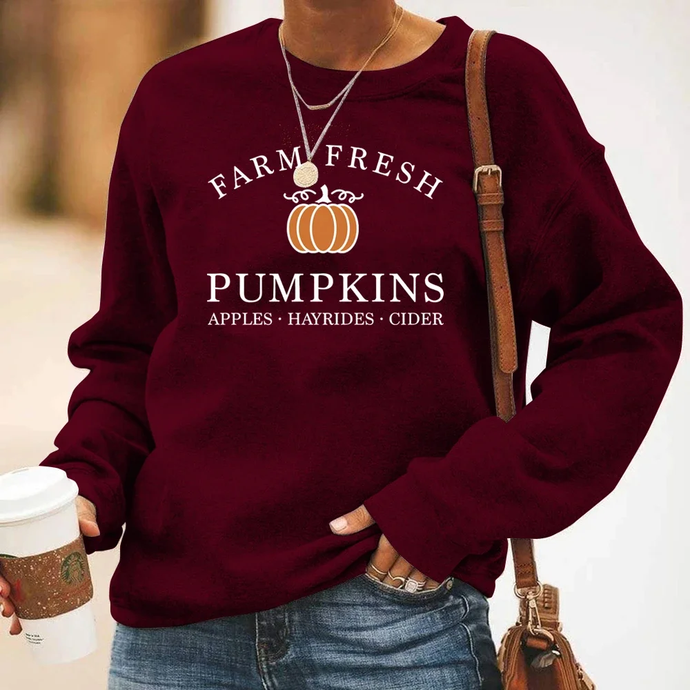 New Women\'s Fall Sweatshirt Farm FreshPumpkin Sweatshirt Vintage pumpkin Patch Halloween crewneckpullover Sweatshirt 100% cotton