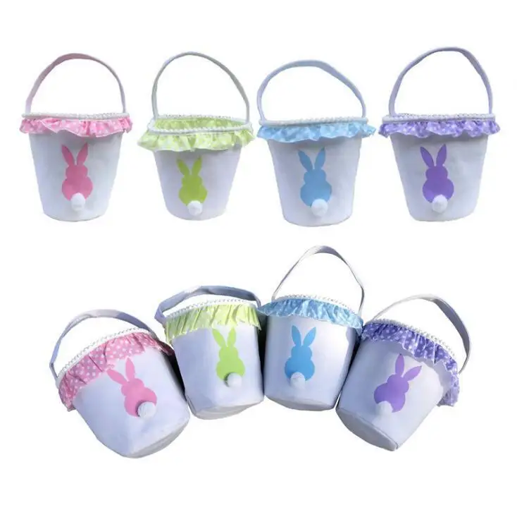 Ruffle Bunny Easter Buckets Wholesale Blanks Canvas Dot Easter Bag Colored Bunny Egg Holder Gift Tote Wholesale