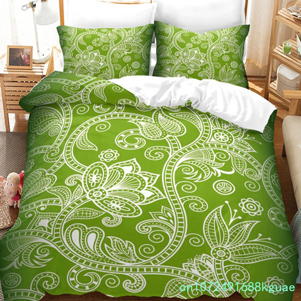 Mandala Duvet Cover Geometric Floral Print Bedding Set Queen Size Bohemian Style Pillowcases For Kids Adults Bedroom Decorative