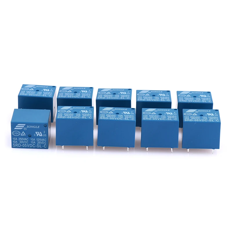 10pcs Blue Relays DC 5V 12V 24V SRD - 250VAC 10A 5PIN Power Relays