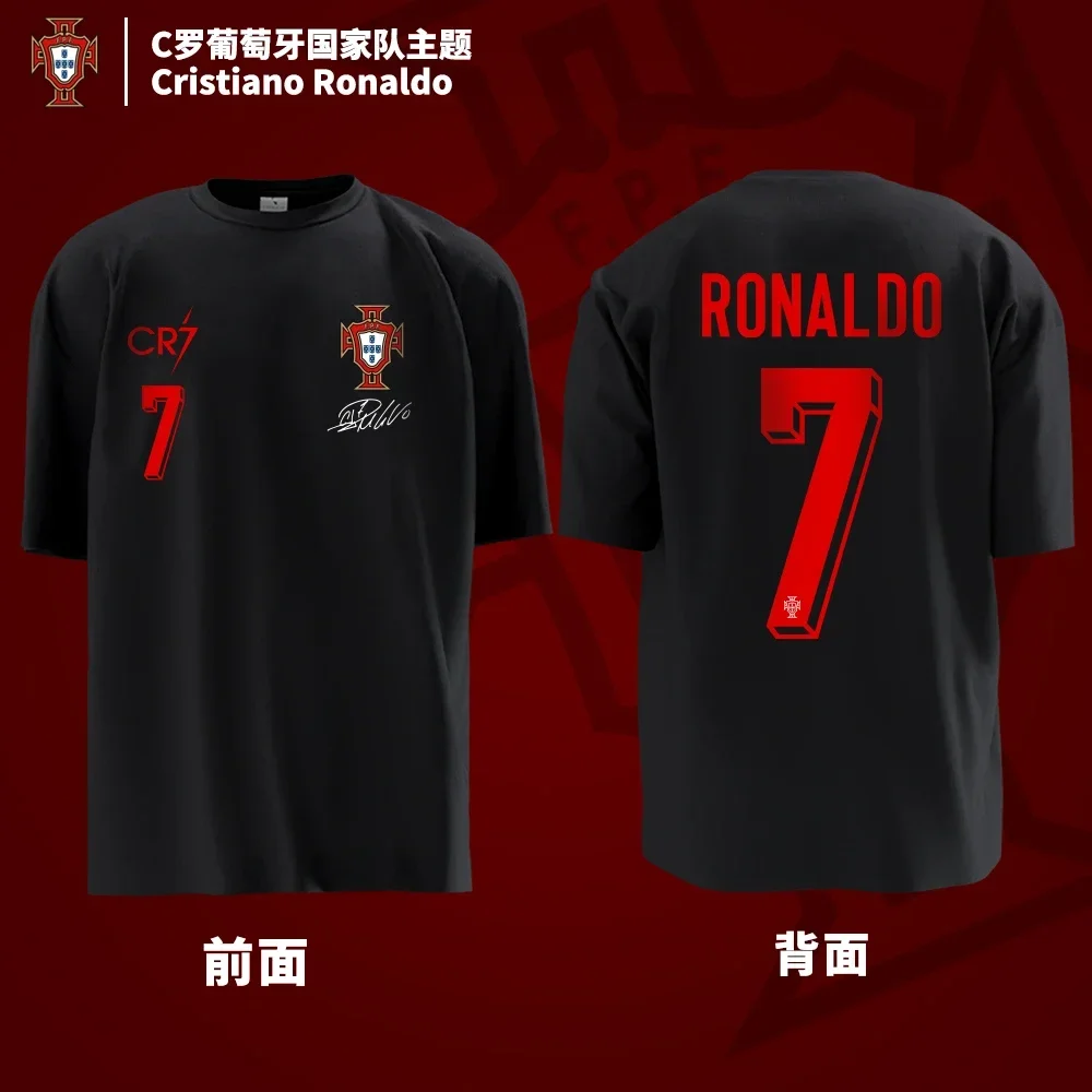 2025 European Cup Portugal C Ronaldo CR7 Short Sleeved T-shirt Women\'s Loose Large Size Tshirt Cotton No. 7 Riyadh Jersey Top