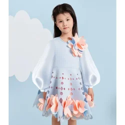 Autumu Winter New Fashion Flower Girl Dresses Appliques Puff Sleeve Patchwork Ball Gown A4176 Brithday Party Dress Vestidos