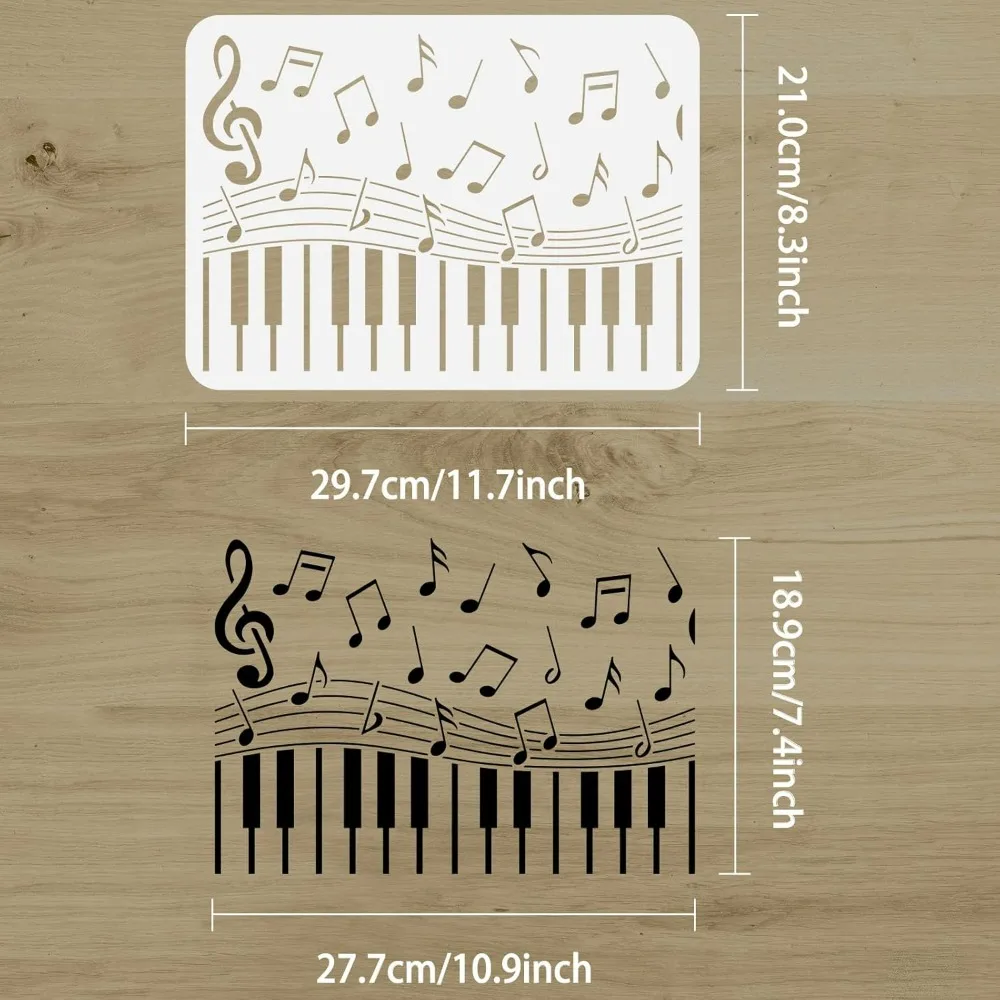 Music Note Stencil 11.7x8.3 inch Musical Painting Stencil Plastic Piano Keyboard & Music Notes Patterns Template Reusable DIY