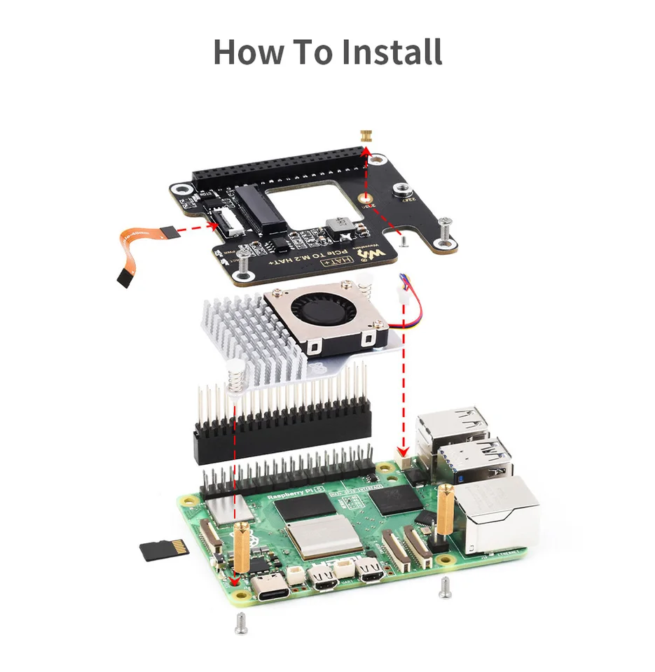 Raspberry Pi 5 PCIe To M.2 HAT High Speed Expansion Board with 16P