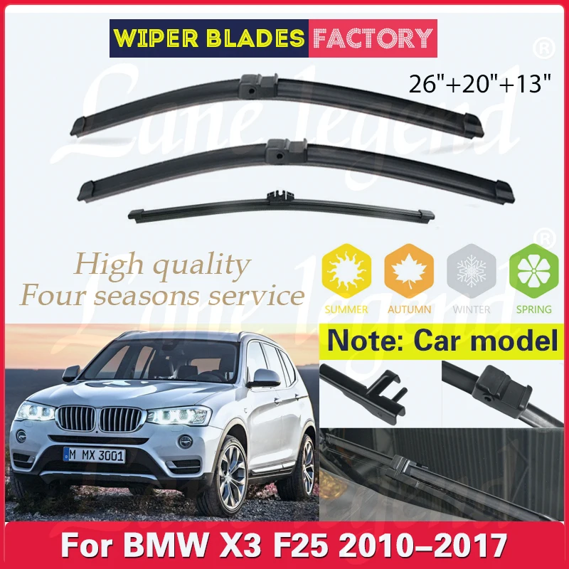 

For BMW X3 F25 2010 - 2017 Car Front Rear Wiper Blades Soft Rubber Windscreen Wipers Auto Windshield 26"+20"+13" 2014 2015 2016