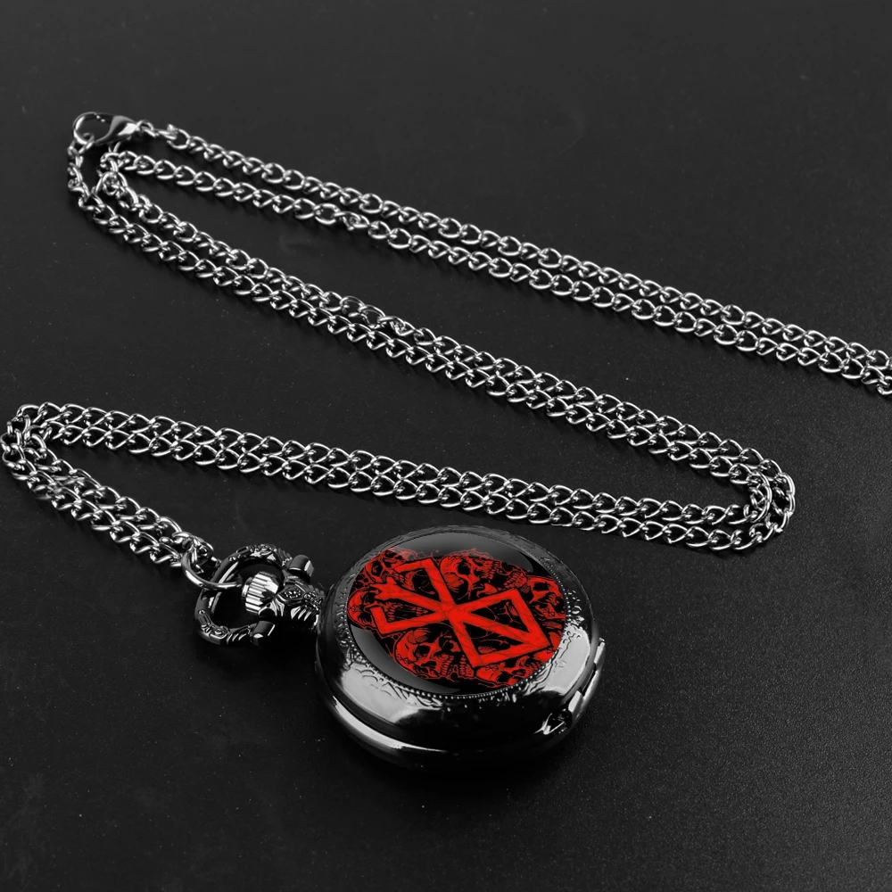 Creative Berserk Design Glass Dome Practical Quartz Pocket Watch Fob Chain Necklace Mens Kids Gifts Clock Back-to-school