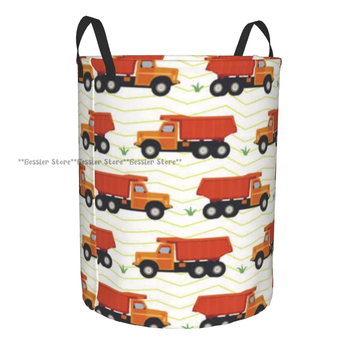 Laundry Basket Cartoon Truck With Road Pattern Round Storage Bin Collapsible Hamper Clothes Bucket Organizer