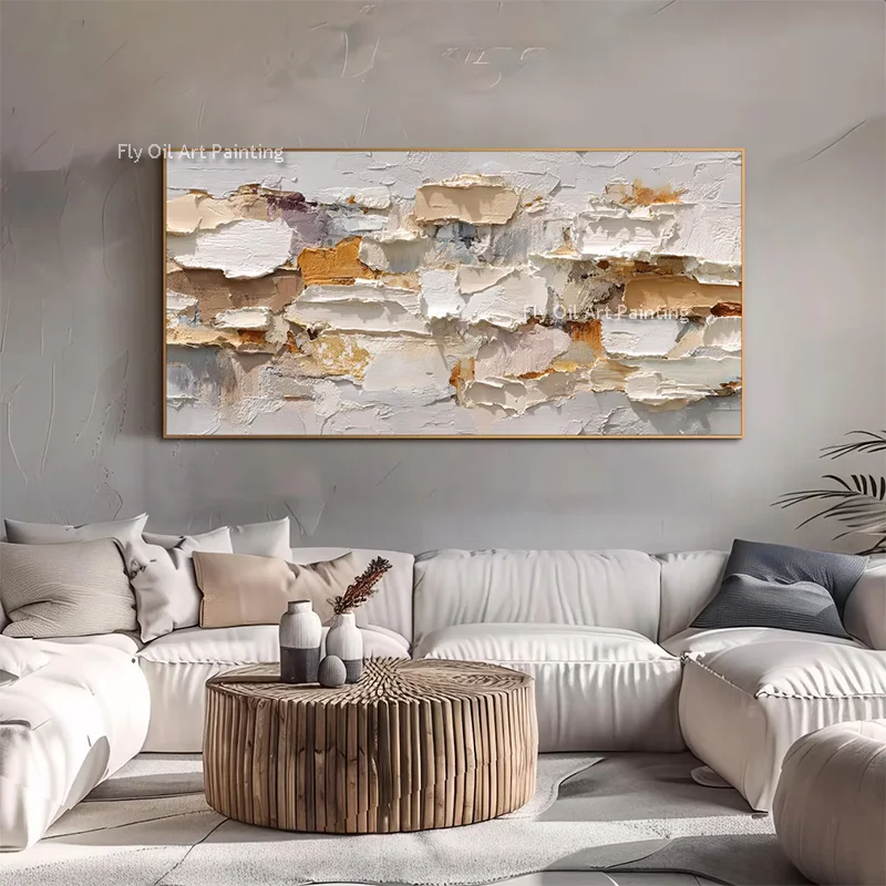 New Design Artwork White And Beige Knife Thick Canvas Artwork On Canvas Handmade New Brown Grey Abstract Oil Painting For Home