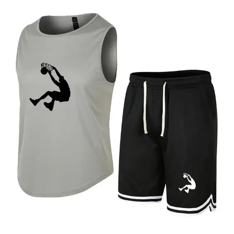 2024 Men's tank top and sports Shorts set, breathable pants, Fitness, game, training, basketball wear Foreign T-shirt, summer