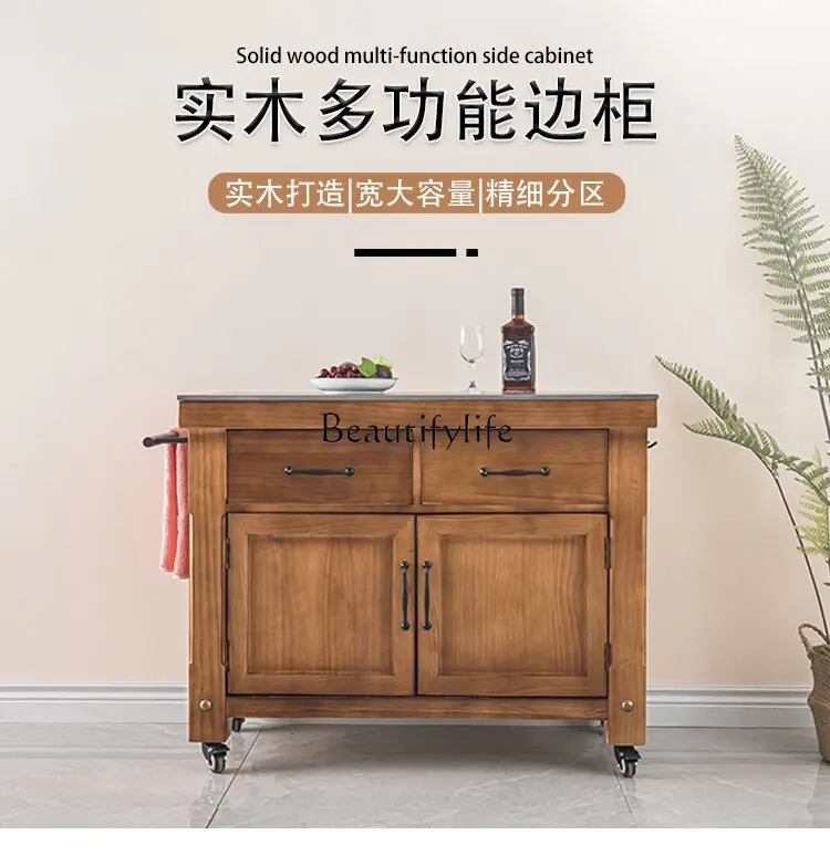 جزيرة مركزية متحركة من الخشب الصلب على الطراز الأمريكي مع أبواب خزانة، خزانة جانبية عتيقة، ماكينة صنع القهوة، سطح عمل المطبخ #6