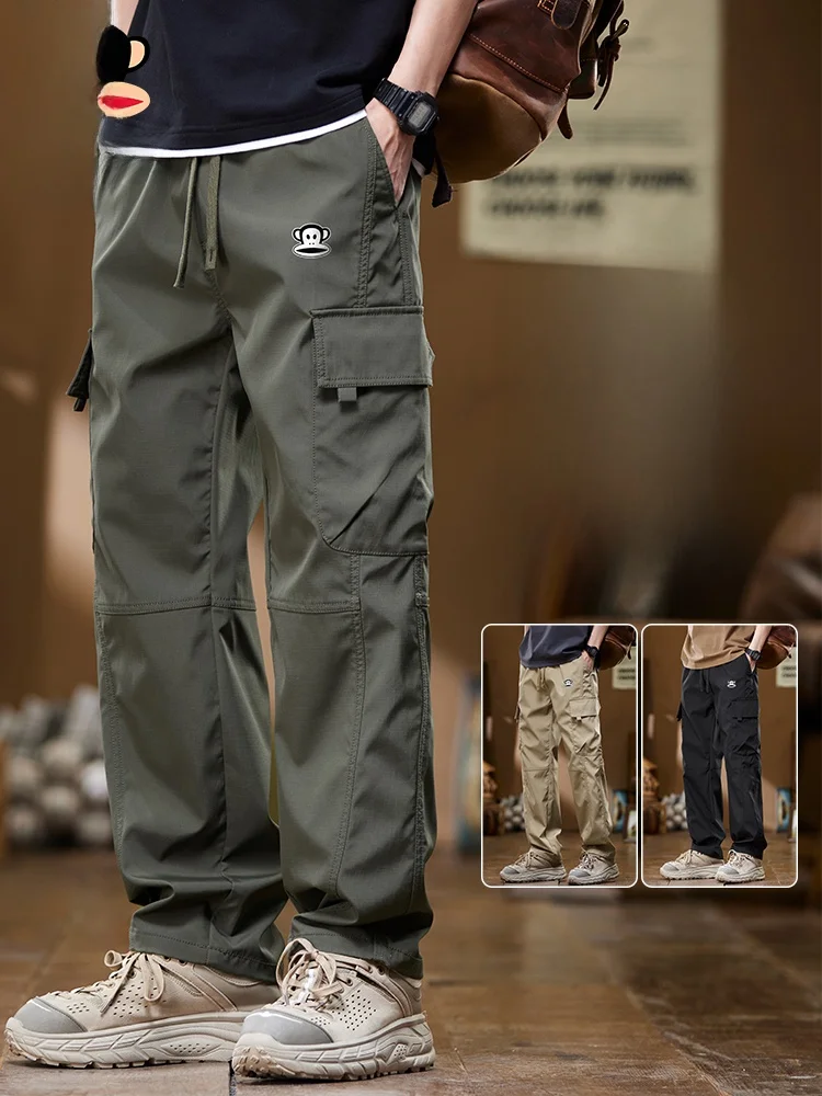 

PaulFrank American Sle Ice Silk Thin Casual Pants Men Summer Loose Straight Leg Workwear Trousers Casual Loose Fit Cargo