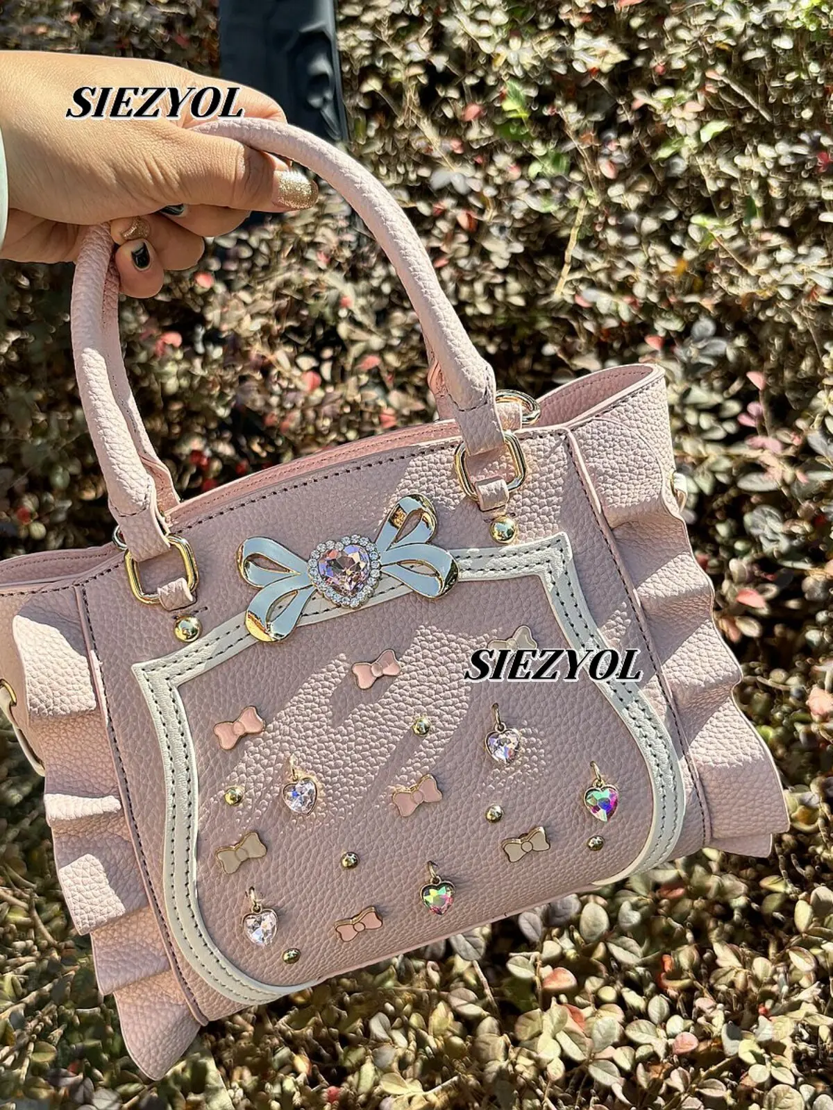 Lolita Bag Japanese Fashion Versatile Sweet Girl Cute Kawaii Handbag Gem Bow Shoulder Crossbody Cosmetic Bags Purse