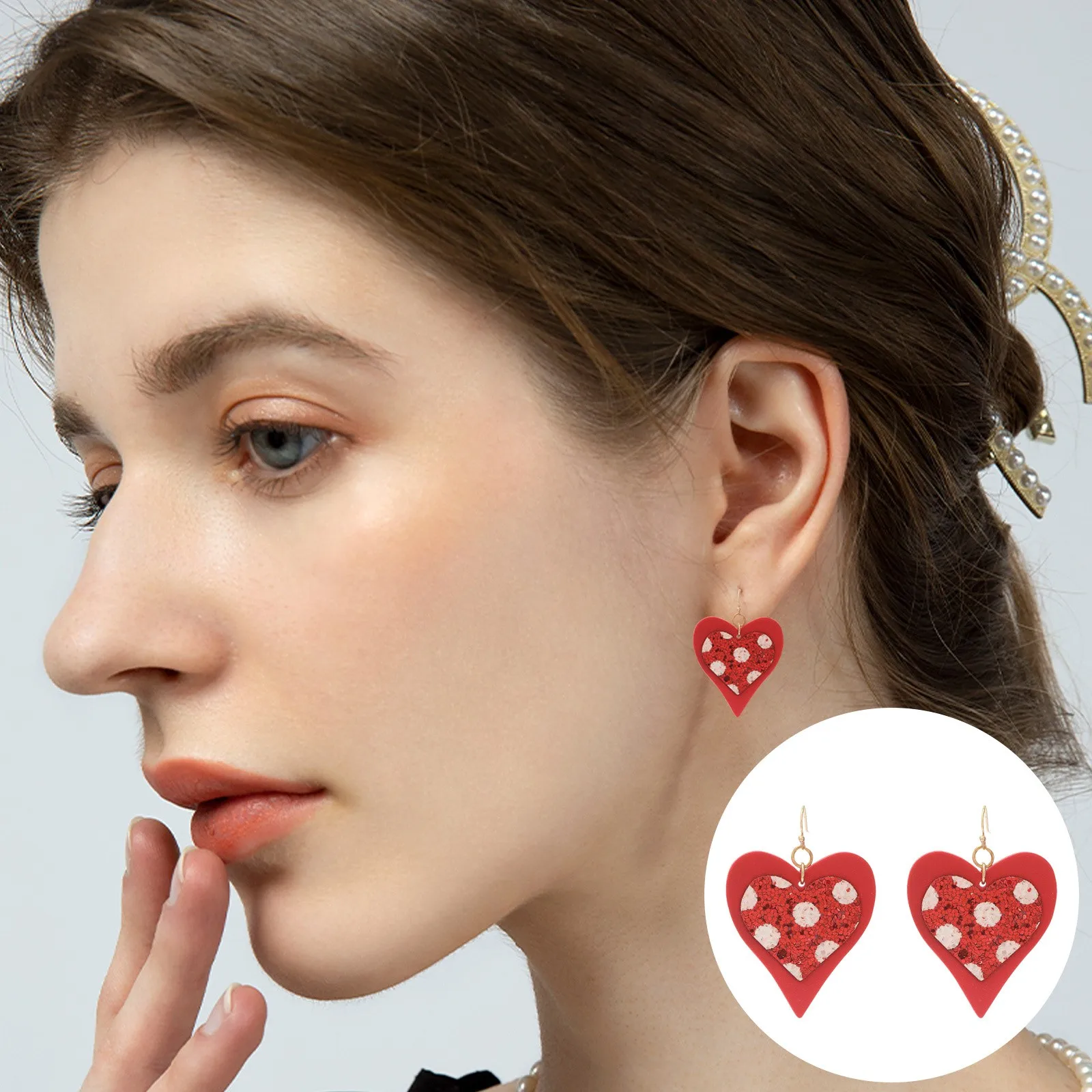 Valentine'S Day Glitter Love Leather Wood Block Earrings Pendant Cute Heart Earrings Creative Love Earrings Women Girls Gift