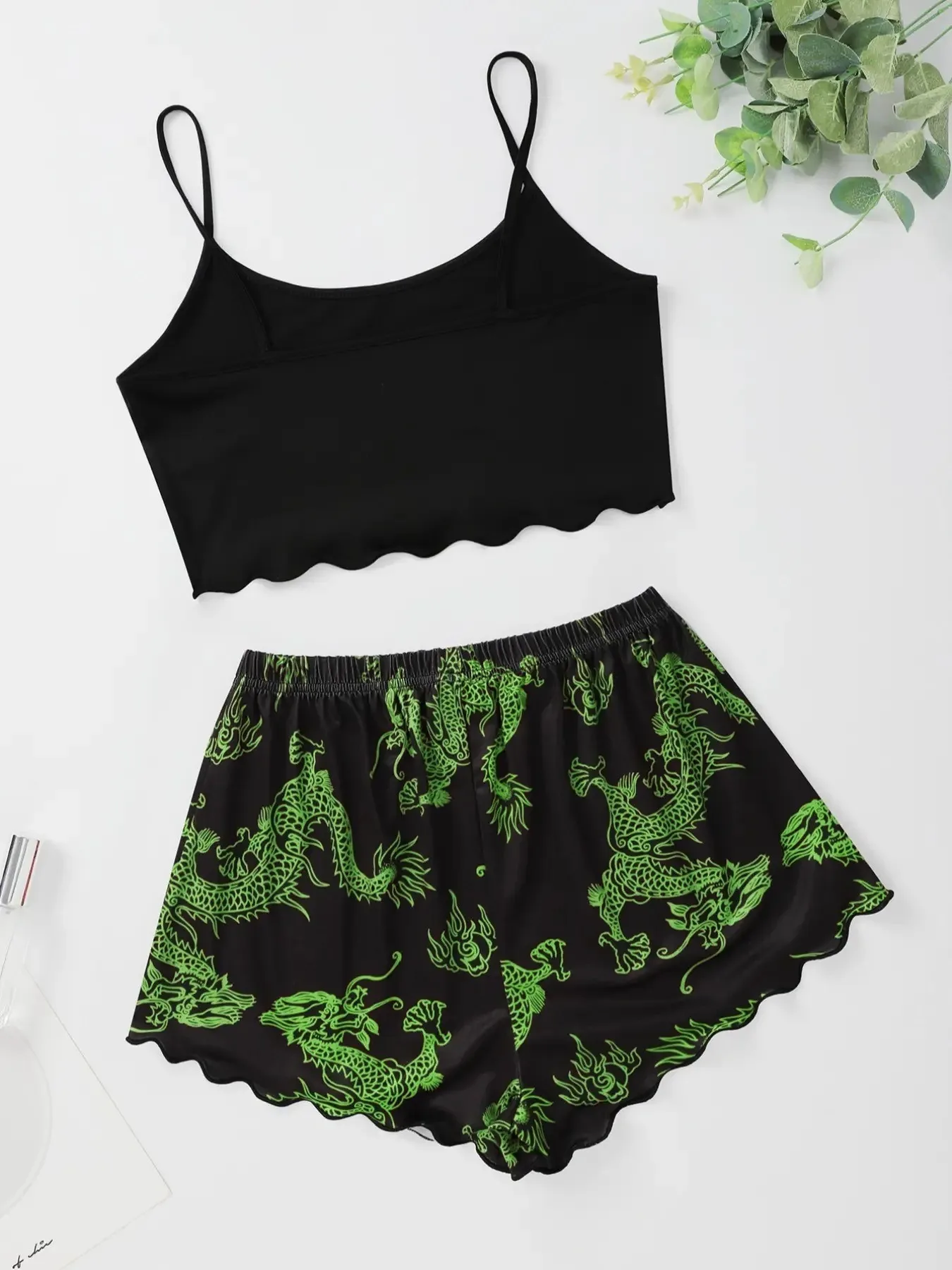Sexy Nachtwäsche Frauen gedruckt Drachen weste Neck holder Top Shorts Leoparden muster Pyjama Homewear Anzug Damen Nachtwäsche Lounge wear – Detail 3