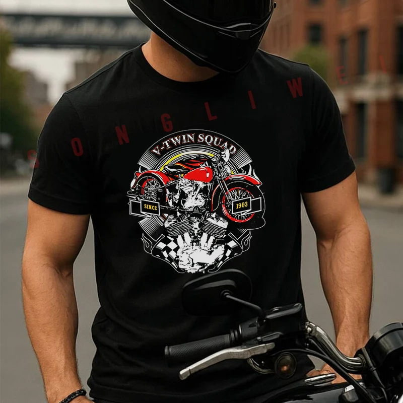 

Twin Engine And Touring Motorcycle Moto T-Shirt Vintage Cotton Plain Mens Funny T Shirts Casual Harajuku Clothes