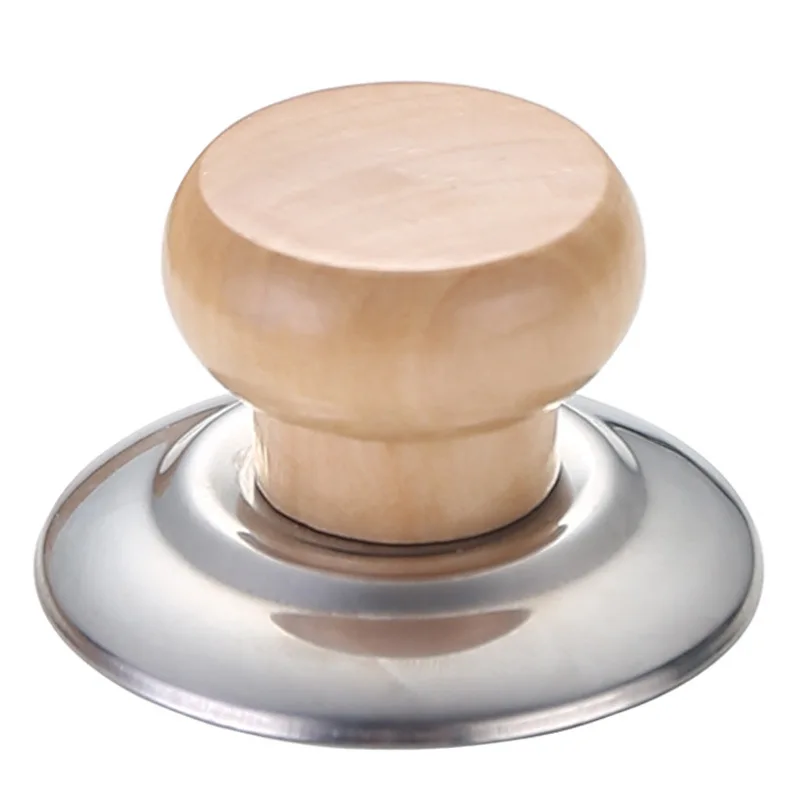 Solid Wood Round Pot Lid, Handle Pot Twist, Anti-Scald Cookware Accessories, Stainless Steel, Professional Pot Lid Knob, Kitchen