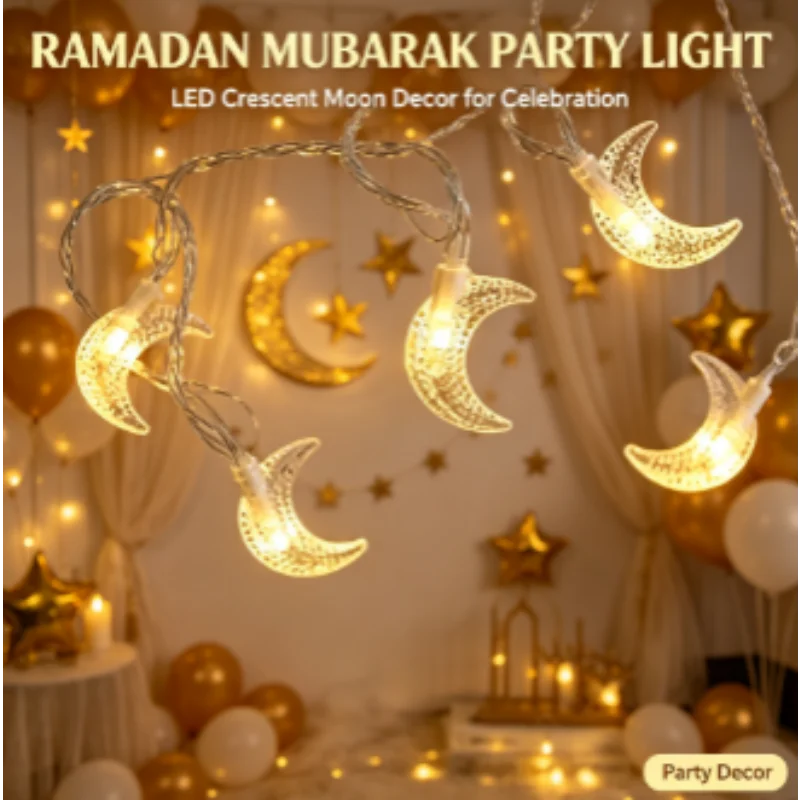 1pack Ramadan Decor Moon String Lights Battery Operated LED Ramadan Mubarak Lights For Crescent Party Home Garden Living Rooms