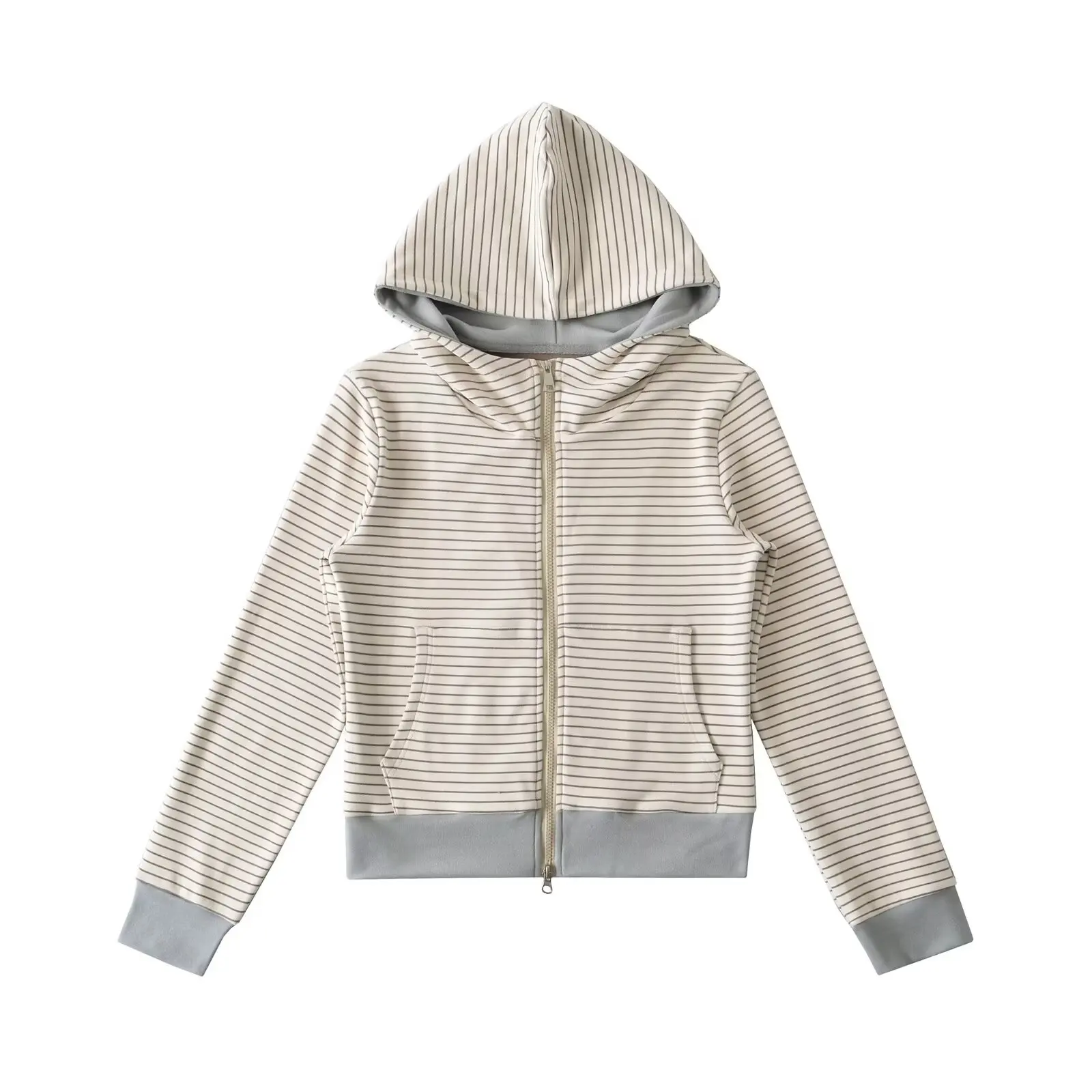 เสื้อฮู้ดผู้หญิงสไตล์เรโทรอเมริกัน แขนยาว ลายทาง ทรงเข้ารูป เสื้อคลุมคาร์ดิแกน สวมใส่สบายๆ สำหรับฤดูใบไม้ร่วง