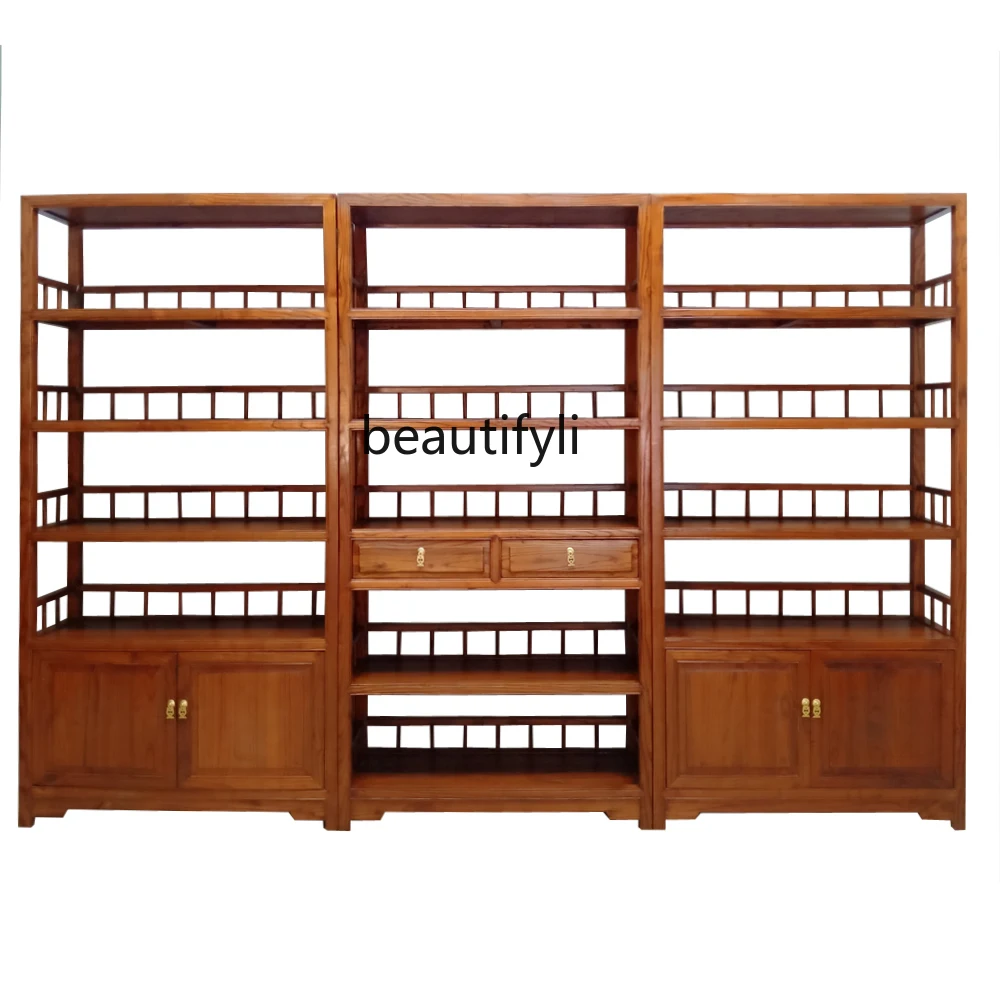 Bogu solid wood Chinese bookshelf storage elm goods tea rack