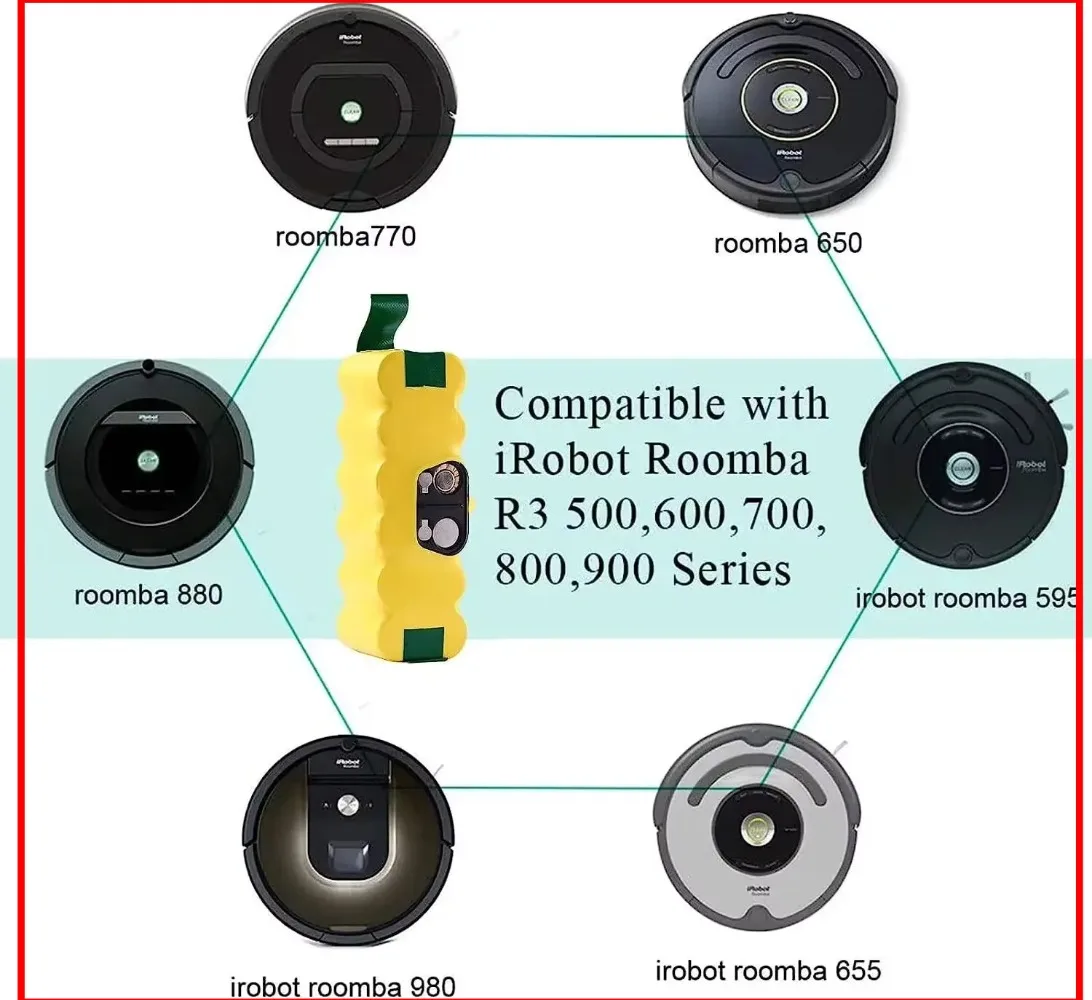 2025 100%14.VFor iRobot Roomba 500 مكنسة كهربائية Battery900 985 980 960 785 530 560 650 630 620 650 770 780 بطارية قابلة للشحن