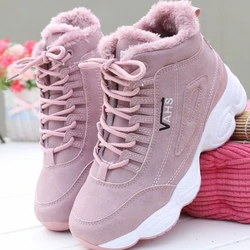 Pink Boots Women Winter Plus Velvet Cotton Shoes High Top Snow Boots Warm Thick Bottom Casual Wedges Sneakers Botas De Invierno