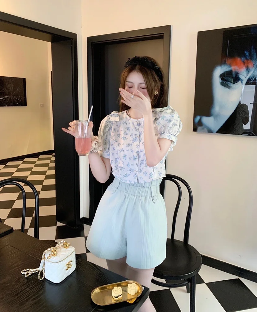 

Blue Monday k Pattern Lace High Waist Casual Pants Women's Summer Straight Leg Pants Sweet Sle Universal High Waist