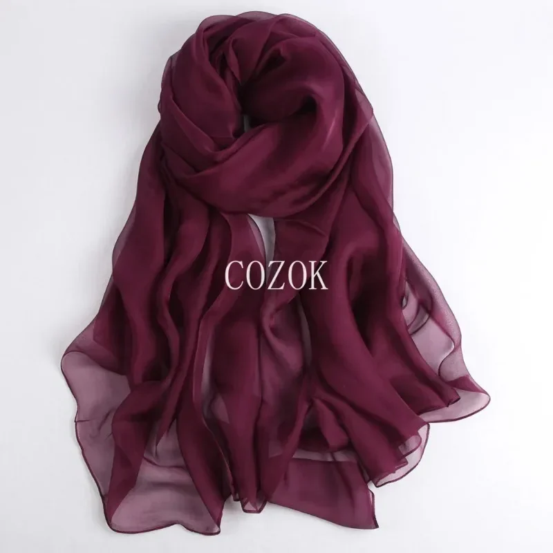 100% Silk Scarf Women Solid Color Luxury Brand Pure Real Silk Scarf Ladies Silk Scarf Female Autumn Winter Spring Summer