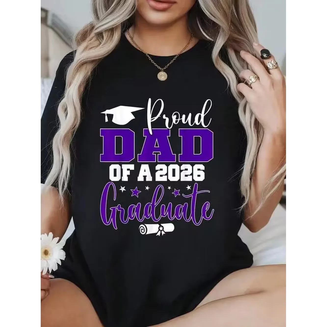 100% Cotton Summer Outfits For Women Dad Senior 2026 Proud Dad Of A Class Of 2026 Graduate T-Shirt Womens Soft Short Sleeve Top, Stylish Comfy Tee For Women Graphic Tees
