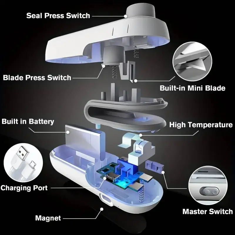 Portable Mini Sealer 2 in 1 Heat Sealer for Snacks  Home Use Rechargeable Sealer Vacuum Sealer Snacks Plastic Bag Heat Sealer