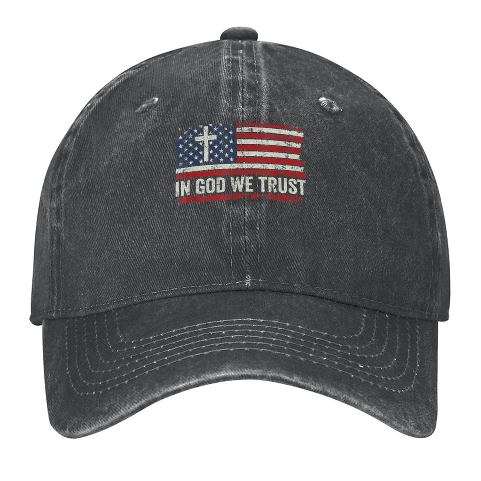 

In God We Trust - Vintage USA Flag Cross Patriotic Christian T-Shirt Baseball Cap summer hat Boy Women's