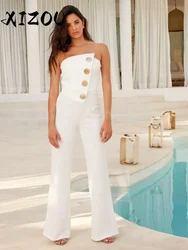 XIZOU Elegant Off Shoulder Button Strapless Irregular Girl Jumpsuits Women's Fitted Overalls Outfits Night Clubwear One Piece