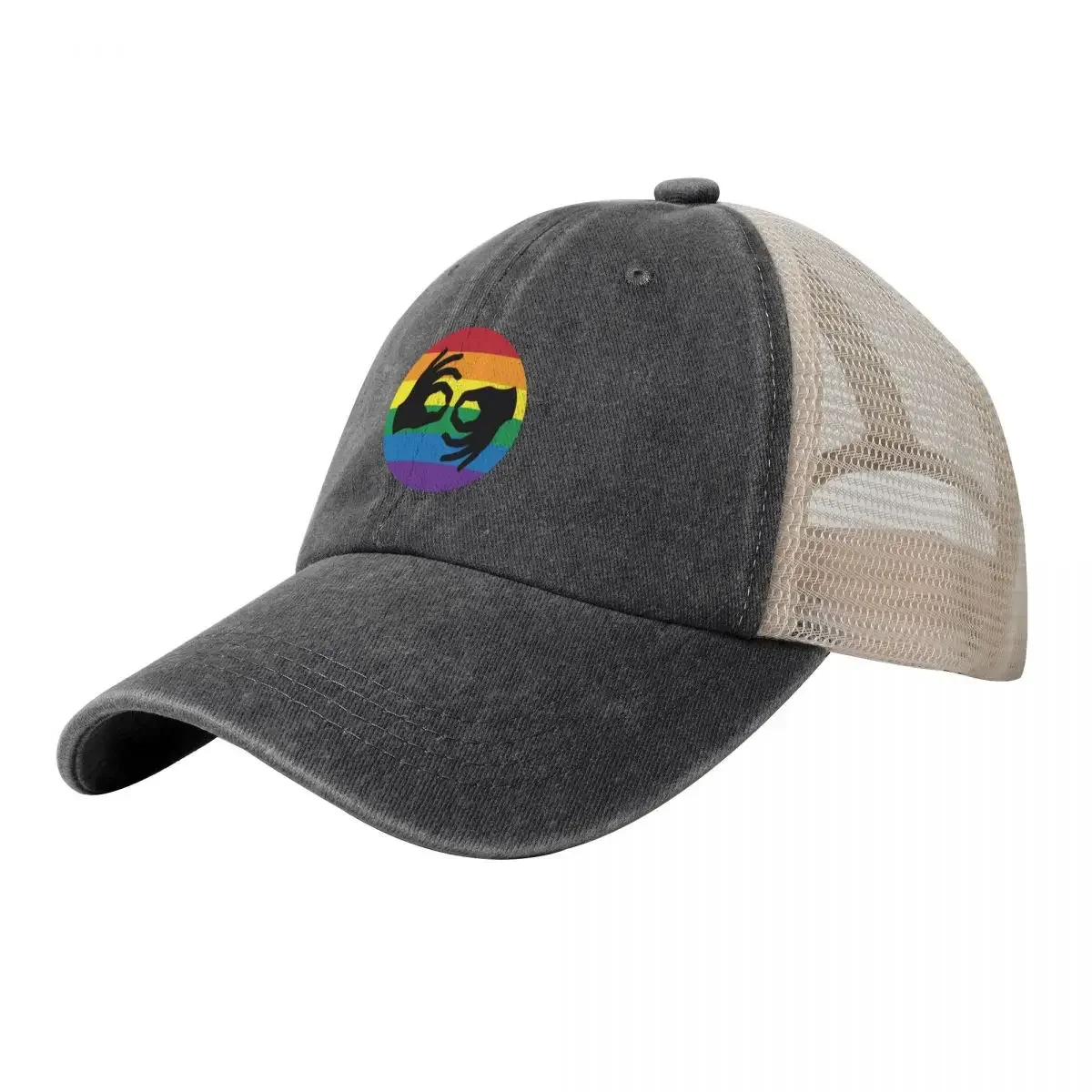 ASL LGBTQ Rainbow American Sign Language Interpreter Symbol Hands Baseball Cap Bobble Hat Luxury Cap Horse Hat Women's Men's