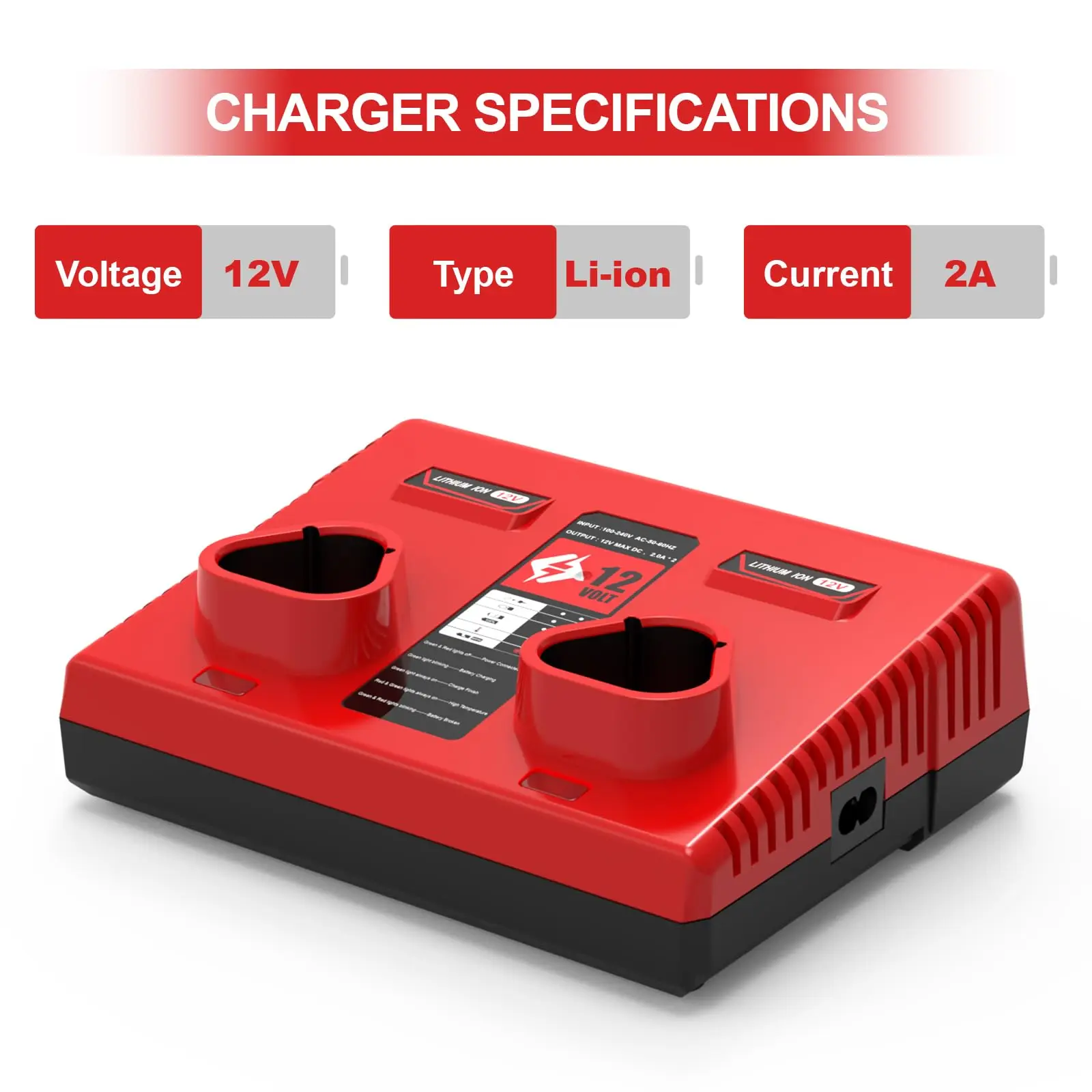 For Milwaukee 12V Dual Port Charger Replacement Battery Charger for Milwaukee M12 N12 Lithium Battery 48-11-2401,48-11-2420
