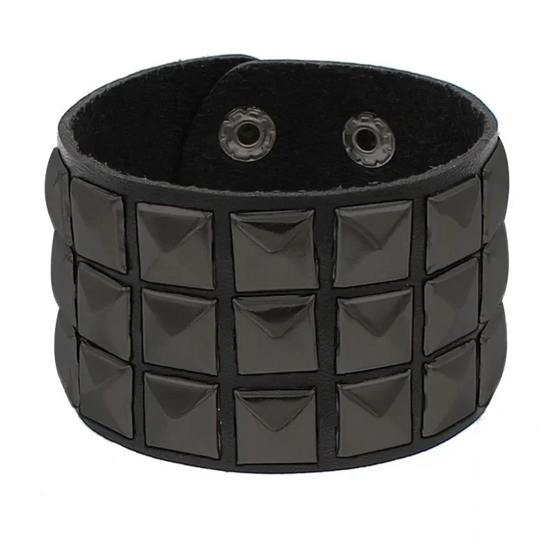 New Punk Fashion Men Black Cuff Leather Bracelet Wristband Metal Rivets Stud Charm Bangle for Women Rock Gothic Jewelry 2024