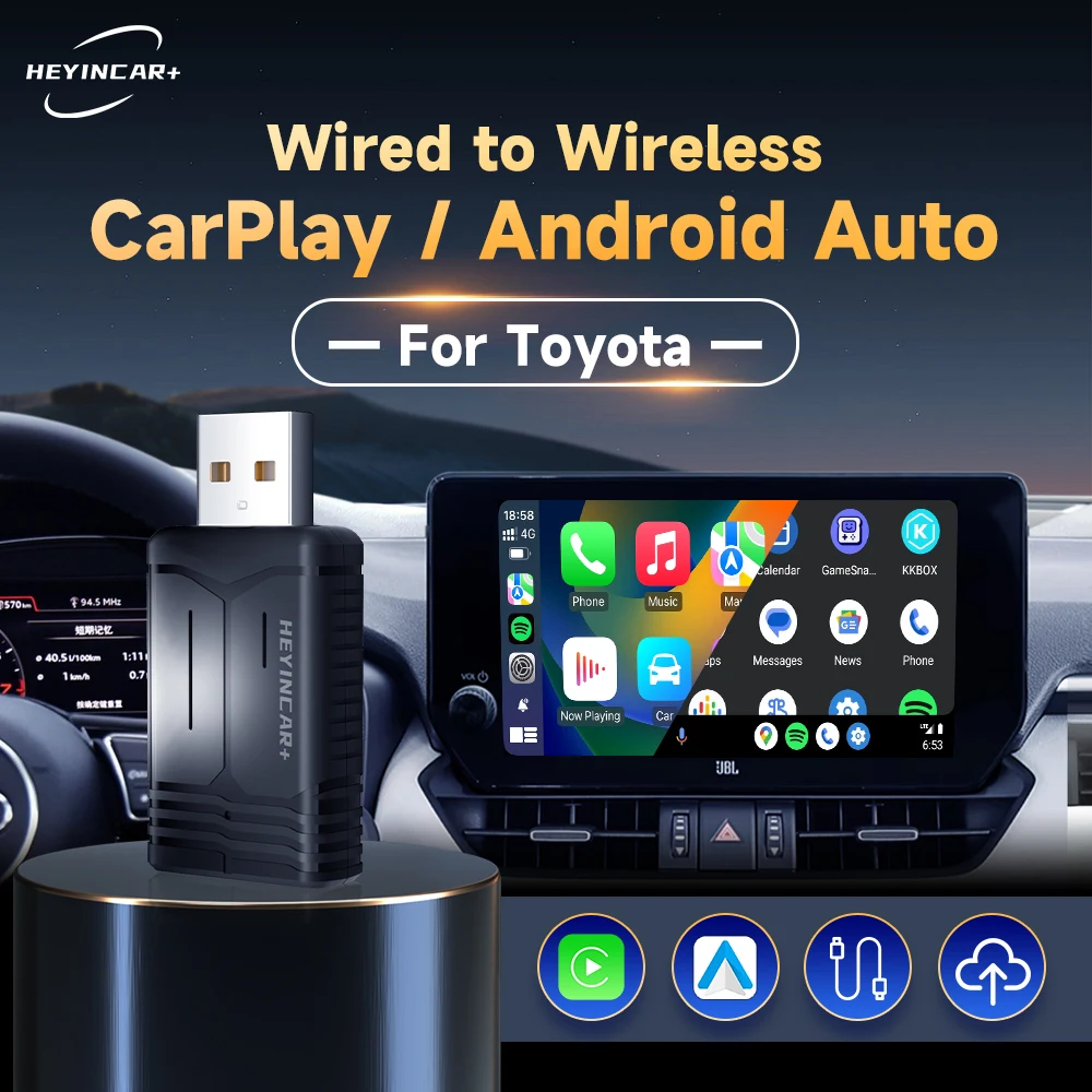 

2024 New HEYINCAR 2IN1 Wireless Adapter Android Auto CarPaly Box For Toyota RAV4 Camry Corolla Crown Highlander Tacoma Prius