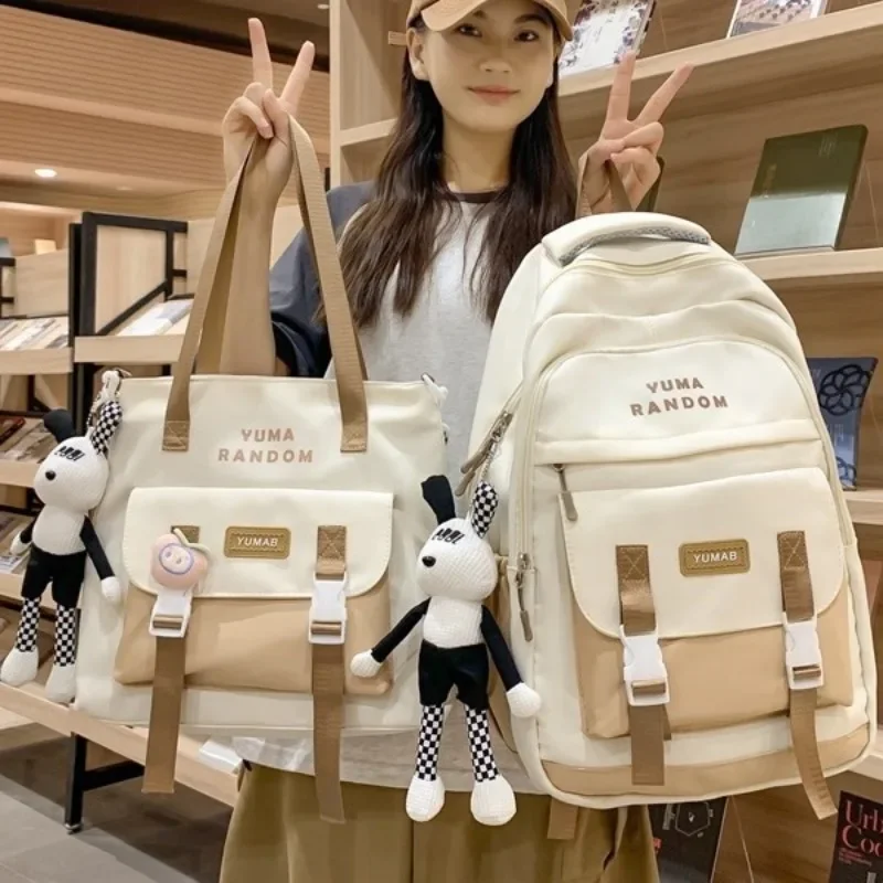 

Korean Fashion Junior High School Student College Schoolbag Shoulder Bag 2pcs for Teens Girls Boys Large Capacity Nylon Backpack