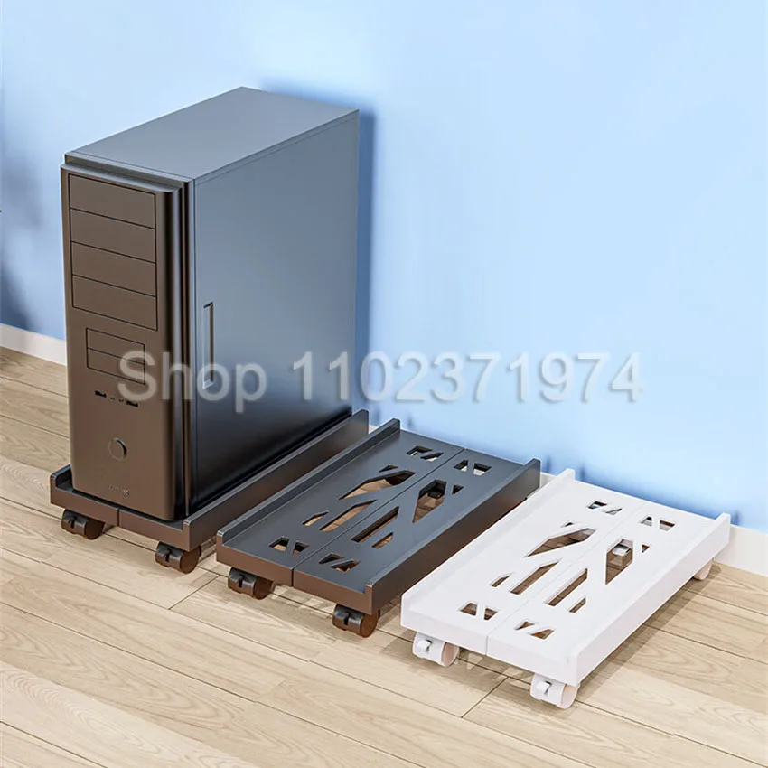 Black White Mobile CPU Stand Adjustable Computer Tower Stand with Wheels Under Desk Holder Ventilated PC Mainframe Rack