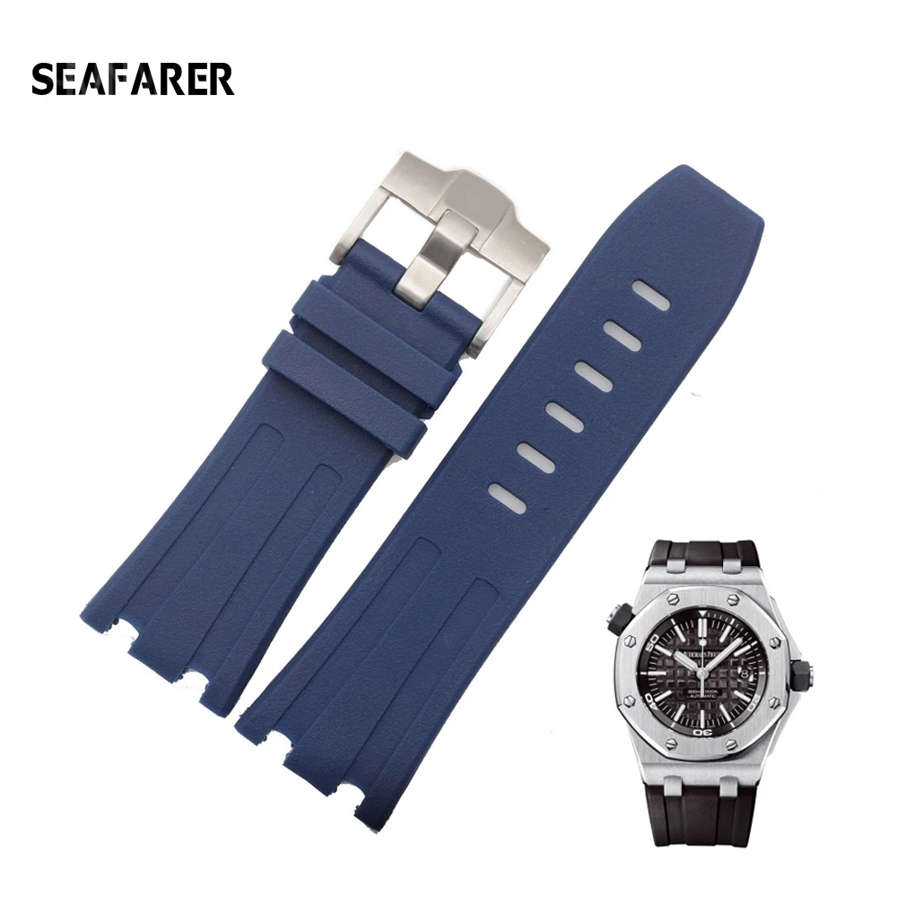 For AP Audemars Piguet Royal Oak 15703 Nature Rubber Silicone Watch Strap with Belt Logo Tools 28mm Black and Blue Watch Band