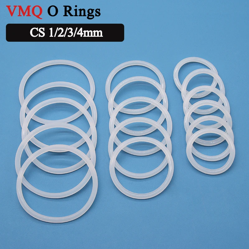 50pcs Food Grade White VMQ O Ring Gasket Thickness CS 1/2/3/4mm OD 5 - 100mm Waterproof Washer Round O Shape Silicone Seal ring