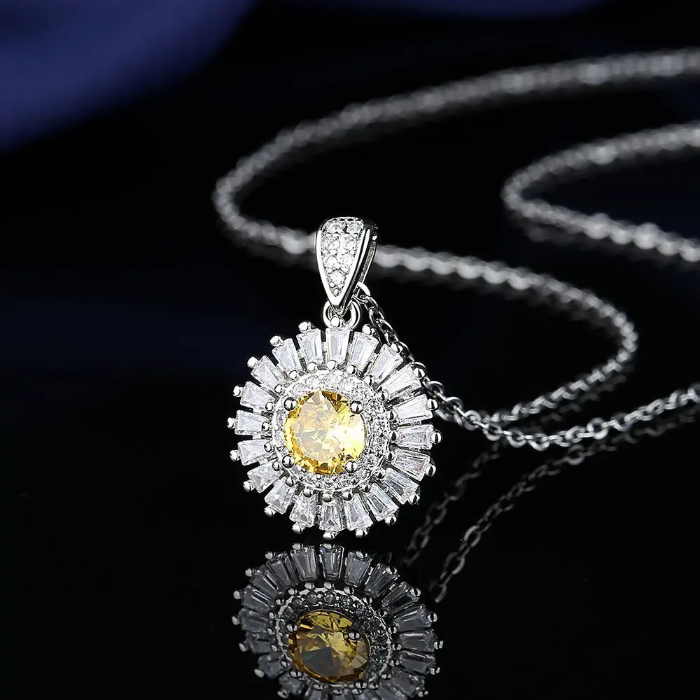 طقم مجوهرات لامعة من الفضة الإسترليني عيار 925 عباد الشمس مليئة بالزركون مجوهرات فاخرة وخفيفة أنيقة #2