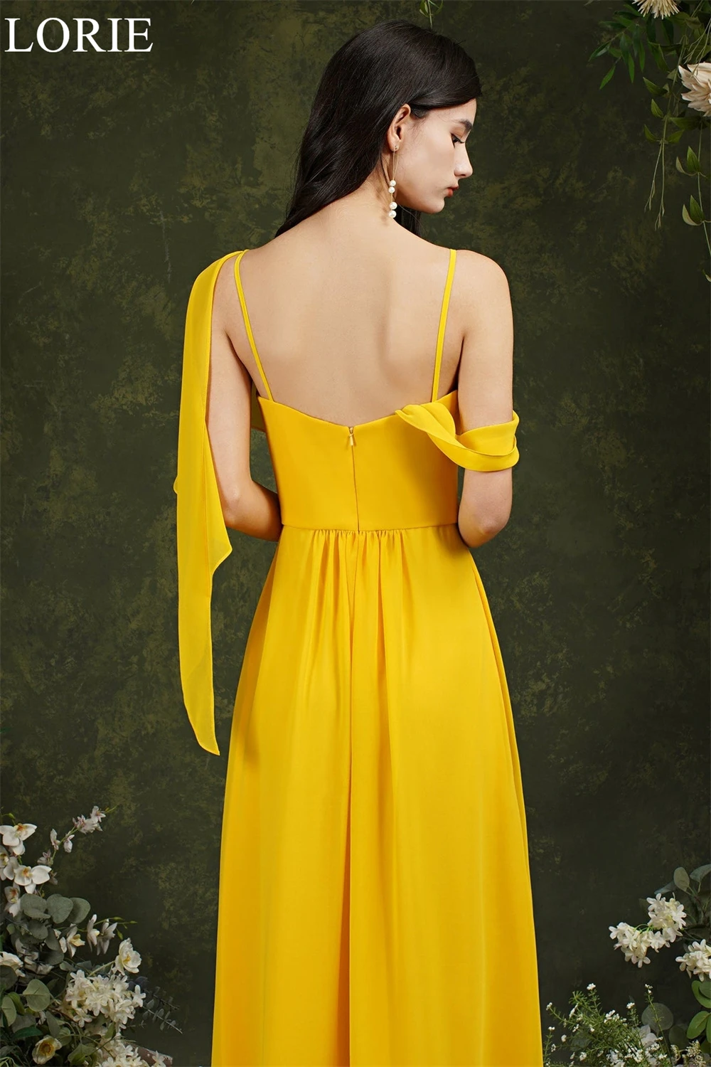 LORIE Elegant Yellow Chiffon Bridesmaid Dresses Side Slit Pleated Spaghetti Straps 2024 Wedding Party Prom Gowns Customized