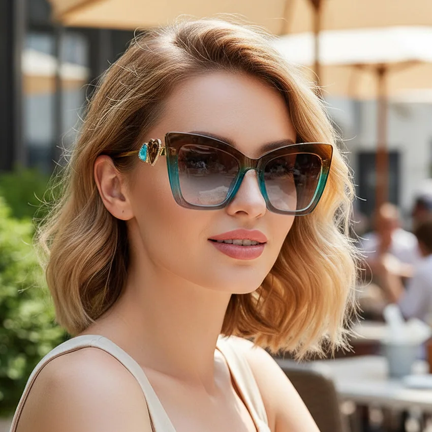 2026 Cat Eye Sunglasses Women UV400 Anti Blue Light Heart Decor Fashion Shades Streetwear Eyewear for Driving Travel