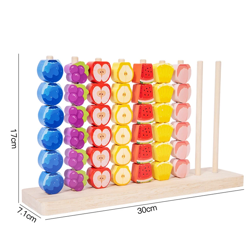 Drewniana gra w rzucanie pierścieniami z owocami, gra logiczna dopasowująca kolory i kształty, kolorowe koraliki, zabawka edukacyjna dla najmłodszych, prezent dla dzieci.