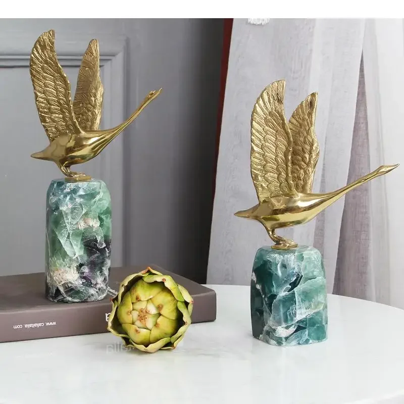 Sculpture en cristal de fluorite en laiton, artisanat d'ornements