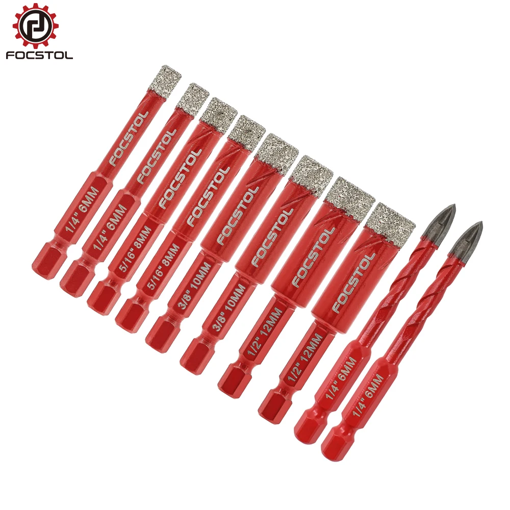 

FOCSTOL Diamond Drill Core Bit 10pcs Hole Saw Drill Bit for Ceramic Marble Tile Granite Drill Bits HEX Shank Hole Saw Drill Bit