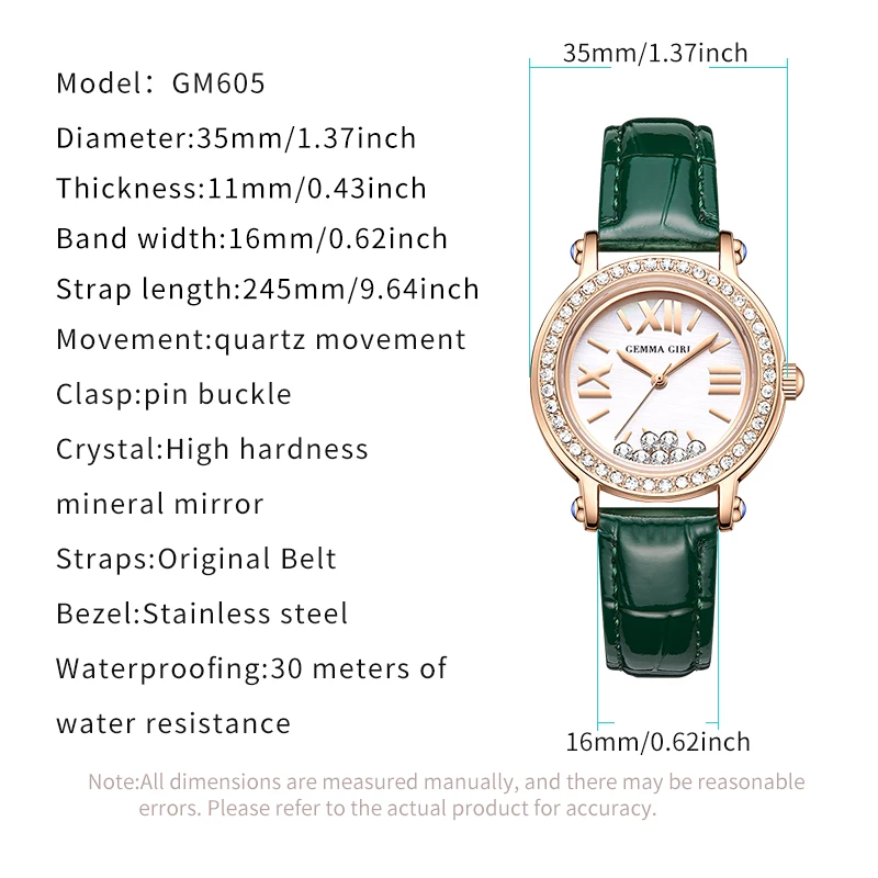 GEEMA Women Watch Luxury Fashion Ladies Waterproof Green Leather Bracelet Female Mobile Dial Quartz Wristwatch Relogio Feminino