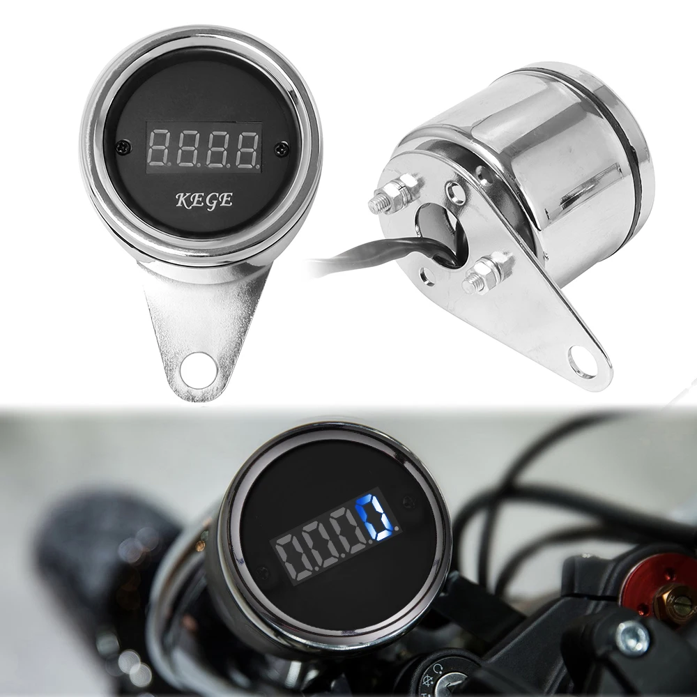 Pack of 1 Chrome Universal 12V LED Motorcycle Oil Gauge Digital Tachometer Speedometer Gauges for Harley Honda Yamaha